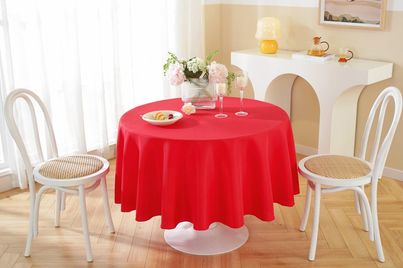 Craft And Party Round Tablecloth, 120 Inch Red Tablecloth, Polyester Fabric Washable Table Cloth for Home, Party, Wedding or Restaurant Use. - Image 4